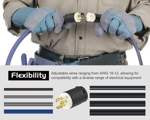 Vista 4 de Cable de extensión NEMA 5-15P con certificación UL para reparación de extremos de repuesto macho de 15 amperios, 110, 120, 125 voltios, 3 puntas, 2