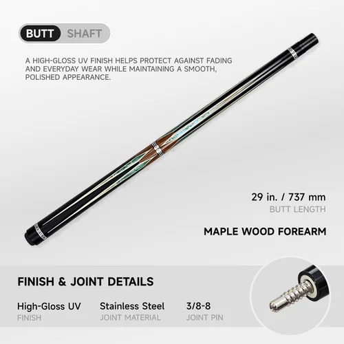 Vista 3 de Inlay Split Maple Pool Cue, Professional 9-Ball Billiard Cue Stick for Training & Competition(Green，19oz)