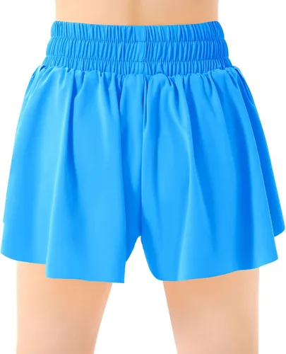 Vista 2 de QooNoo Girls Butterfly Shorts with Pocket Flowy Athletic Shorts High Waist Preppy Running Shorts for Kids Teen