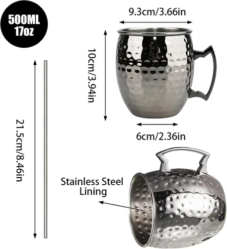 Vista 2 de TJ Moscow Mule - Juego de 2 tazas de mula, taza martillada negra, 17 onzas Negro