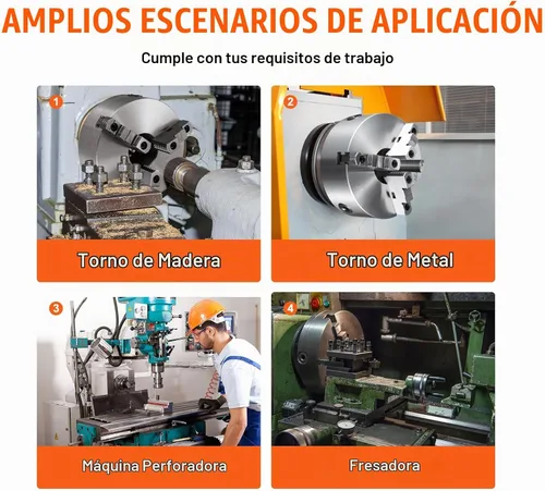Vista 6 de VEVOR - Portabrocas para torno de 3 mandíbulas, 20,32 cm, Portabrocas autocentrante para torno, Rango de sujeción de 0,16-8 pulg/4-200 mm