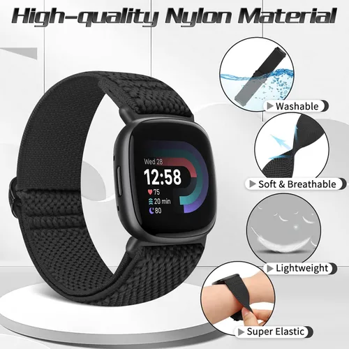 Vista 2 de Bandas elásticas compatibles con Fitbit Versa 4/Fitbit Sense 2/Fitbit Versa 3/Fitbit Sense bandas para hombres y mujeres, paquete de 4 correas