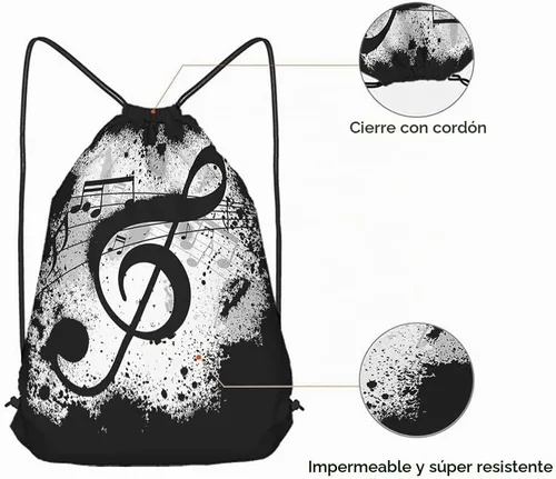 Vista 5 de Notas musicales Bolsas con cordón Mochila Bolsa de gimnasio Bolsa con cordón, Multi-a146, Mochilas de viaje