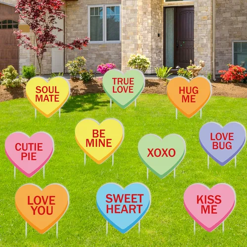 Vista 7 de Whaline 10 Piezas Letreros de Patio del Día de San Valentín con 20 Piezas Estacas Decoración de Corazón de Dulce de Conversación para Boda Césped