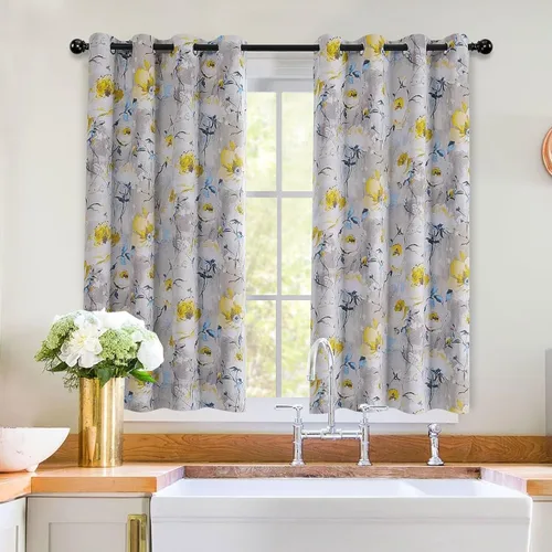 Vista 18 de MYSKY HOME Cortinas florales de 45 pulgadas de largo para sala de estar, baño, aislamiento térmico, cortina de oscurecimiento de la habitación