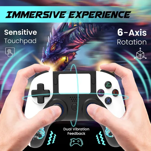 Vista 2 de megacom Wireless Bluetooth Controller for P4/PC – Gamepad with 2 Remap Keys, Dual Vibration, Rechargeable Battery, 3.5mm Audio Jack, Touchpad