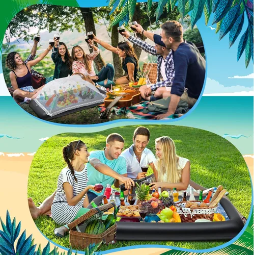 Vista 6 de [Usado] Leitee - Bandeja de hielo inflable con tapón de drenaje, 3 unidades, color negro Mesh Food Cover, Drink Containers and Inflator for Quick