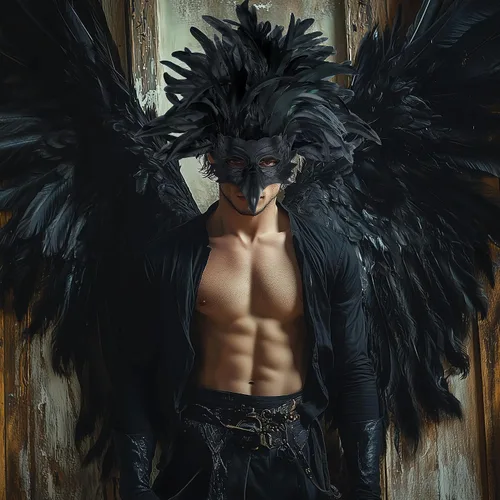 Vista 5 de Máscara de cuervo de plumas para adultos, accesorio de disfraz de pájaro de Negro-1