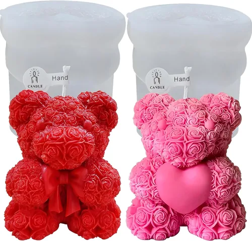 Vista 11 de 2 moldes de silicona de oso de rosas, moldes para hacer velas de oso de peluche 3D, adorno para moldes de resina epoxi para manualidades, molde