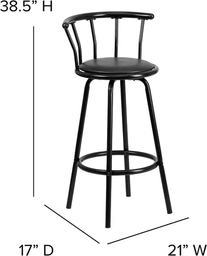 Vista 3 de Flash Furniture Taburete de bar Charla Crown Back de metal negro con asiento giratorio de vinilo negro