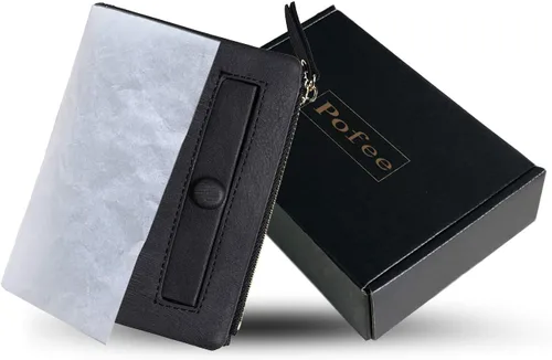 Vista 4 de PofeeXIO Carteras pequeñas Rfid para mujer, billetera plegable con bolsillo para monedas, mini monedero suave y compacto, Negro oscuro, Minimalista