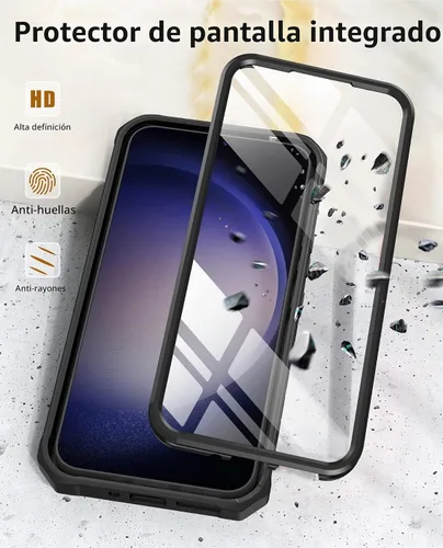 Vista 5 de Funda FNTCASE para Samsung-Galaxy S23+Plus, protector de pantalla incorporado negro Rugged Kickstand, 20FT Military-Grade Drop Protection, Matte
