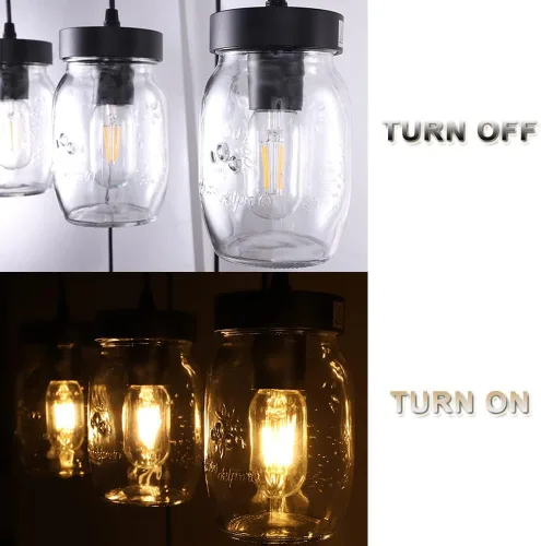 Vista 8 de Wellmet Candelabro de tarro Mason de 8 luces para comedor, rústico de granja lineal para sala de estar, iluminación de isla de cocina, acabado negro