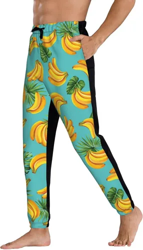 Vista 4 de Mens Cool Joggers Pants Tropical Palm Leaves and Bananas Novelty Casual Sweatpants with Drawstring
