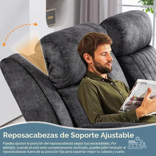 Vista 4 de Zero Gravity - Sofá biplaza reclinable eléctrico con reposacabezas ajustable, sofá reclinable eléctrico con consola, sofá reclinable eléctrico