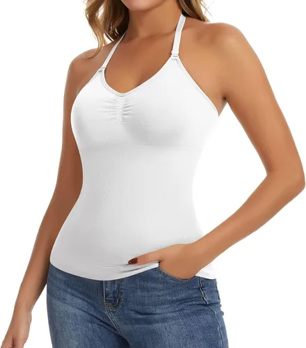 Vista 8 de JOYSHAPER Camisola moldeadora con brasier integrado de compresión halter para mujer, control de abdomen, brasier acolchado Halter Neck & V Neck #5