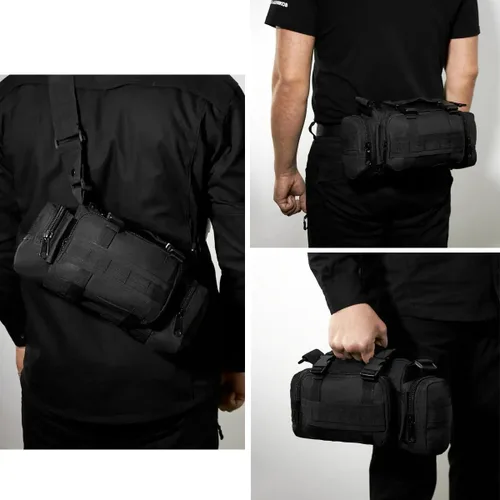 Vista 3 de BraveHawk OUTDOORS Bolsa para manillar de bicicleta, Bolsa de cintura multiusos de nailon Oxford 900D Resistente al agua para ciclismo (Negro)