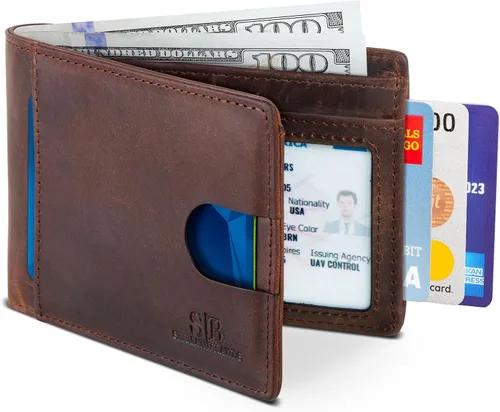 Vista 37 de SERMAN BRANDS RFID Blocking Slim Bifold Genuine Leather Thin Minimalist Front Pocket Wallets for Men Billfold Wallet Men Gift