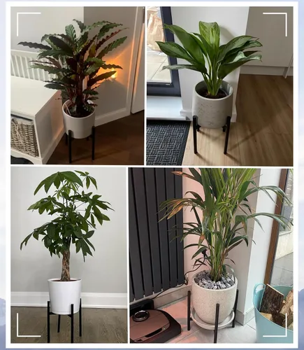 Vista 2 de H HOMEXIN Soporte ajustable de metal para plantas, ancho 8-12 pulgadas, soporte de esquina de mediados de siglo para exhibición estable en Negro