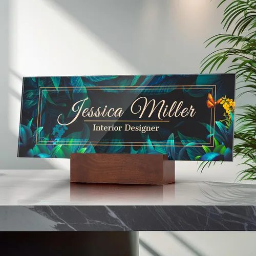 Vista 92 de Placa de identificación personalizada para escritorio, decoración de oficina de acrílico transparente con diseño de flores, decoraciones
