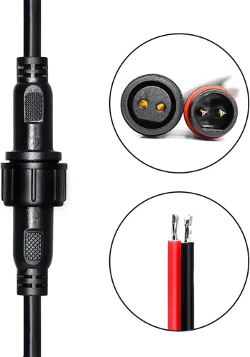 Vista 3 de Conector de tira LED de 2 pines 18AWG IP65 macho hembra 7.87 pulgadas, cable de extensión para automóvil, camión, barco, conector LED impermeable