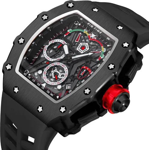 Vista 3 de Tonneau - Relojes de vestir punk, únicos, para hombre, impermeables, analógicos, deportes, trabajo, hombre, reloj de pulsera luminosa de silicona, L