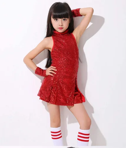 Vista 2 de LOLANTA Vestido de baile de lentejuelas para niñas de 4 a 12 años, traje de baile de hip hop, sin mangas y pantalones cortos
