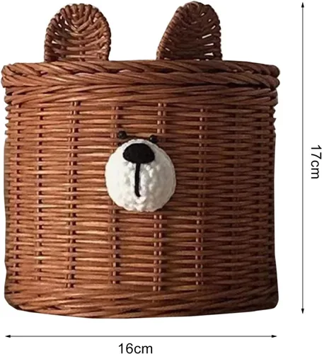 Vista 7 de Lindo oso tejido ratán cuadrado caja de pañuelos titular para cocina, baño, coche Soporte decorativo de mimbre recargable dispensador de Marrón