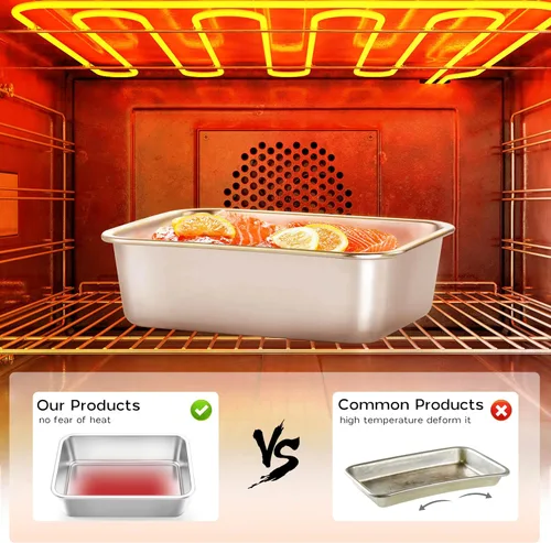 Vista 4 de Onader - Bandeja para lasaña profunda, rectangular de acero inoxidable de 10 x 8¼ pulgadas, bandeja para hornear de metal, apta para horno