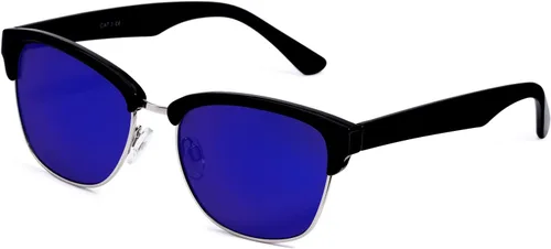 Vista 3 de SEEKASTRO Lentes de sol retro de moda semi sin montura para hombres y mujeres, ligeros, revestimiento de protección UV, lente espejada, marco mixto