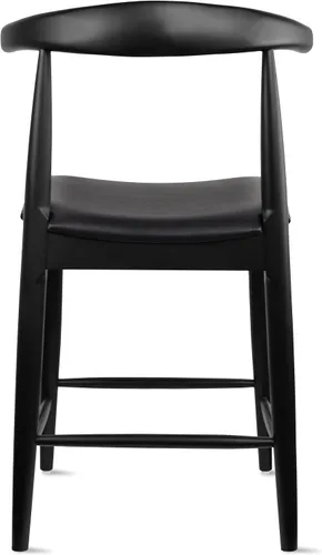 Vista 7 de 2xhome Taburete de bar de altura de mostrador con codo, marco de madera, taburetes de bar con respaldos abiertos, cojín de cuero PU oscuro, negro