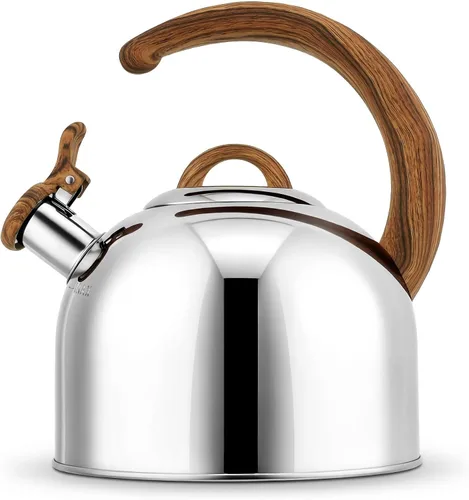 Vista 11 de Tetera de Harriet para estufa, tetera de 2.5QT con silbato de 5 capas en la parte inferior, tetera de acero inoxidable de grado alimenticio con Beige