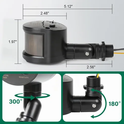 Vista 4 de Sensor de movimiento, detector de movimiento de repuesto de 180 grados, tiempo ajustable y sensibilidad de detección de hasta 60 pies, 3 modos