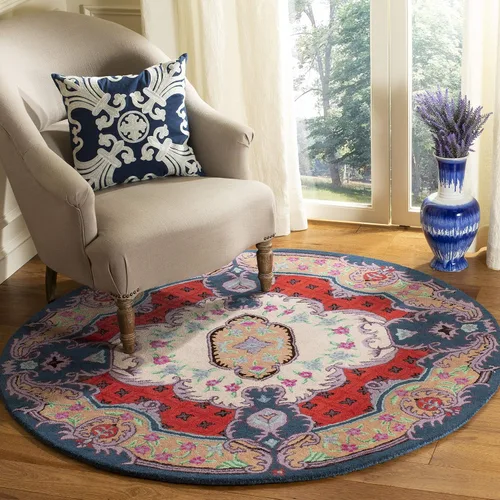 Vista 14 de SAFAVIEH Bellagio Collection - Alfombra decorativa de 2 x 3 pies, azul y rosa, hecha a mano de lana de medallón, ideal para zonas de alto tráfico