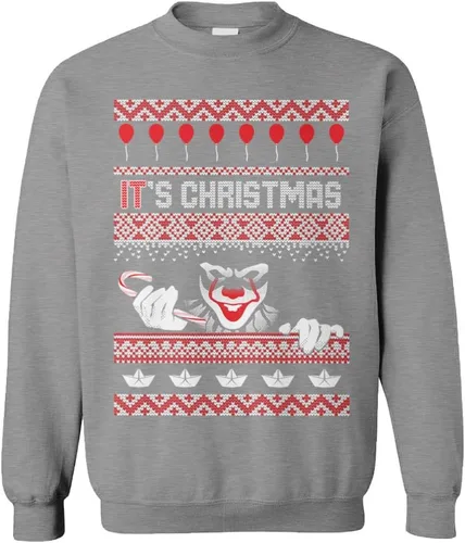 Vista 4 de Tcombo It's Christmas - Sudadera unisex con cuello redondo y payaso espeluznante para Navidad