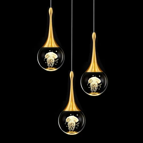 Vista 13 de CHYING Lámpara colgante dorada de cristal LED Iluminación colgante de medusa lágrima luces colgantes mini luces colgantes para isla de cocina, baño