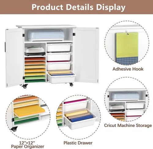 Vista 3 de GDLF Carrito de Manualidades Compatible con Máquina Cricut Mesa para Cricut con Gabinete de Almacenamiento Carrito Rodante con Cajones Diseñado