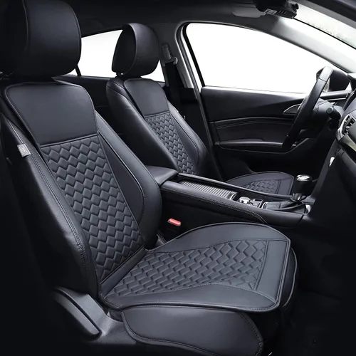 Vista 9 de Elantrip Fundas para Asiento de Coche de Cuero, Protector de Asiento de Coche para Mujeres, Compatible con Airbag, Funda de PU con Patrón de Beige