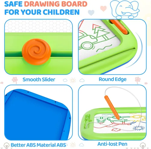Vista 3 de Paquete de 2 tableros de dibujo magnéticos, juguetes para niños pequeños de 1-2 y 2-3 años, almohadilla de aprendizaje y educativa para escribir