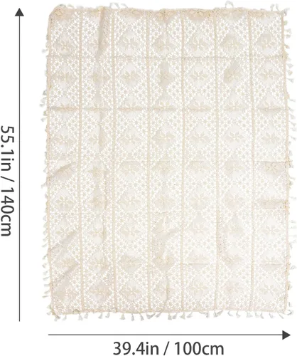 Vista 7 de VOSAREA 1 mantel de punto de yute, rectangular, para mesa vintage, boda, arpillera, camino de mesa con borla de poliéster para piano hueco, 1 ud