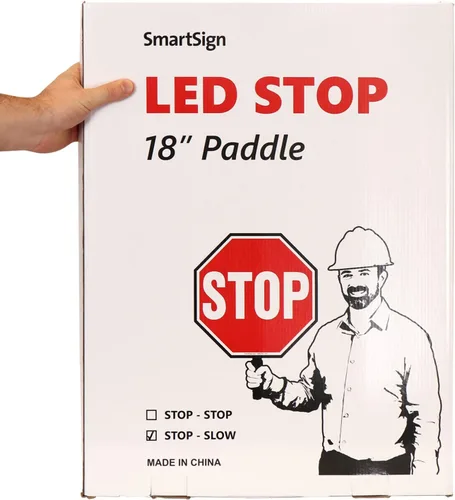 Vista 3 de SmartSign Paleta LED STOP SLOW – Señal de parada lenta reflectante de mano con asa, 18 pulgadas de doble cara, modos de luz LED