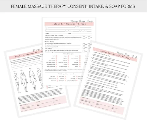 Vista 2 de Masajista Terapeuta Consumo de Cliente, Consentimiento, Notas de Jabón Combo Masculino y Femenino Formularios con Historial Médico Tratamiento