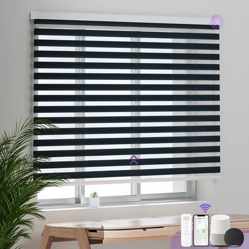 Vista 14 de Persianas motorizadas de cebra para ventana: Astomi - Persiana enrollable sin cordón con control remoto, persianas inteligentes funciona con Google