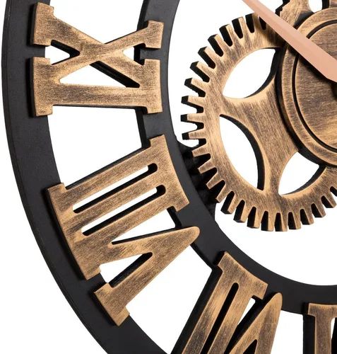 Vista 4 de Reloj de pared silencioso sin ruido de engranajes de bronce romano de 33 pulgadas – Gran 3D Retro rústico campestre decorativo de lujo, arte grande
