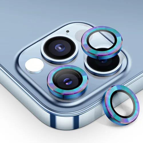 Vista 12 de Tensea Protector de lente de cámara para iPhone 13 Pro, iPhone 13 Pro Max, protector de pantalla de vidrio templado 9H, anillo individual de metal