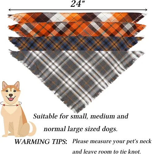 Vista 3 de STMK Bandana de otoño para perro, paquete de 4 bandanas para perros con borlas y bordes para perros pequeños, medianos y grandes