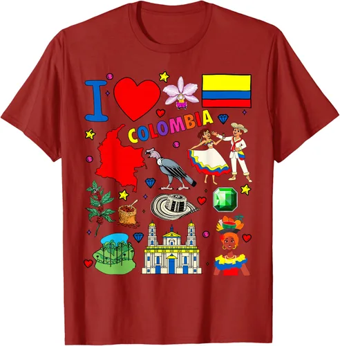 Vista 55 de Camiseta con diseño de bandera y mapa de I Love Colombia dibujada a mano
