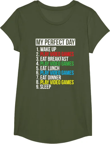Vista 63 de My Perfect Day" - Camiseta negra de ajuste clásico, cuello redondo, manga corta, poliéster y algodón, Negro