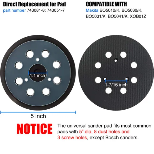 Vista 2 de Almohadilla lijadora de repuesto para Makita 743081-8, 743051-7 - Compatible con BO5041/K, BO5010/K, BO5030/K, BO5031/K, XOB01Z Lijadoras orbitales