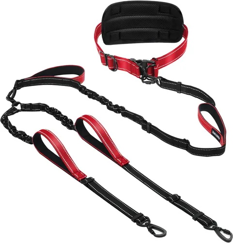 Vista 7 de Correa de perro grande manos libres, correa elástica de 6 a 8 pies con cinturón para perro de hasta 150 libras, correr, caminar, trotar